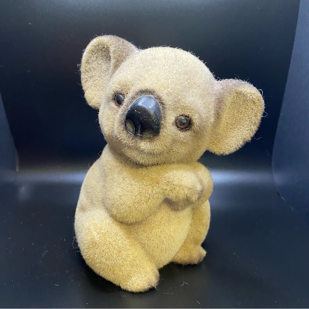 Vintage Fuzzy Flocked Koala Bear Figurine